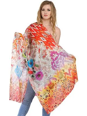 Off-White Digital-Printed Stole with Florals