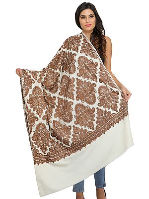 Shawl from Amritsar with Aari Embroidered Large Bootis