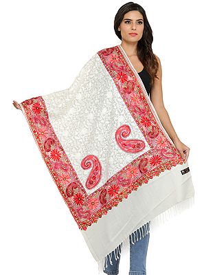 Stole from Amrtsar with Aari Embroidered Paisleys and Flowers