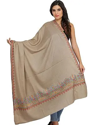 Oxford-Tan Shawl from Amritsar with Needle Embroidery