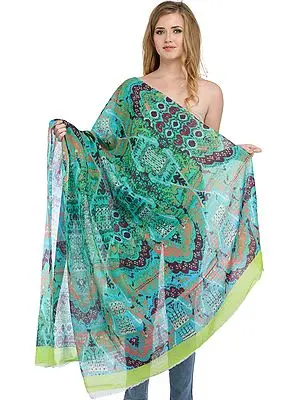 Atlantis-Green Digital-Printed Stole with Florals