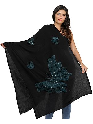 Phantom-Black Stole from Amritsar with Embroidered Butterflies