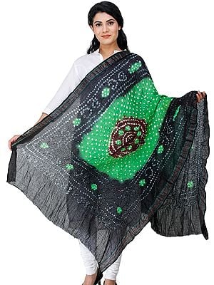 Tie-Dye Bandhani Dupatta From Gujarat with Woven Border and Chakra