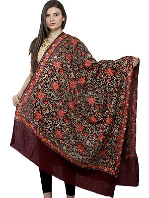 Shawl from Amritsar with Aari Embroidered Florals All-Over