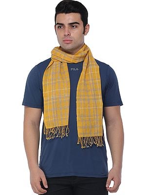 Cashmere Men's Scarf from Nepal with Checks Weave
