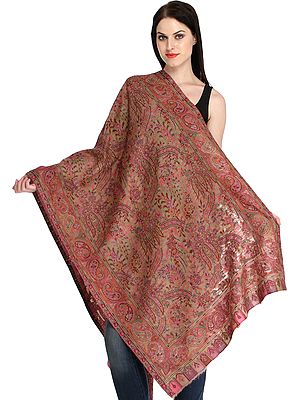 Candied-Ginger Kani Jamawar Shawl with Woven Paisleys and Florals