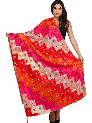 Embroidered Phulkari Dupatta from Punjab with Embellished Beads and Sequins