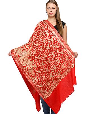 Pure Wool Stole from Amritsar with Aari Embroidery All-Over