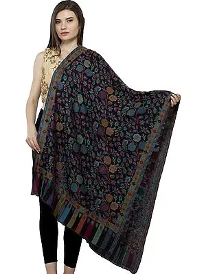 Phantom-Black Kani Printed Jamawar Stole from Amritsar
