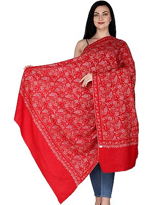 Tusha Shawl from Kashmir with Sozni Embroidered Multicolor Floral vines All Over