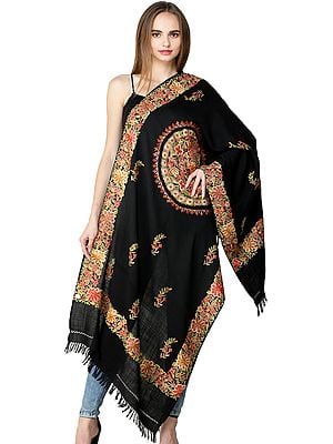 Stole From Kashmir with Aari Hand-Embroidered Mandala and Border