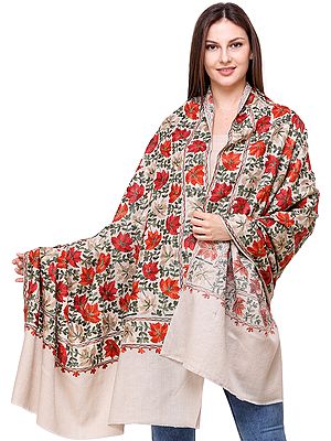 Shawl from Amritsar with Aari Embroidered Chinar Leaves All-Over