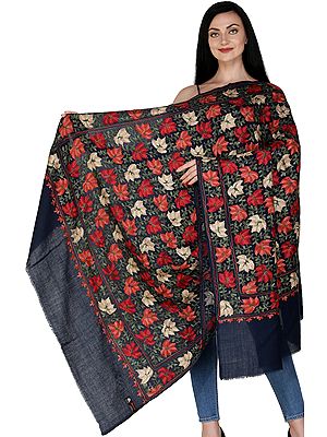 Shawl from Amritsar with Aari Embroidered Chinar Leaves All-Over