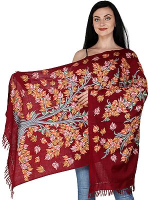 Kashmiri Aari Stole with Hand-Embroidered Tree of Life by Hand