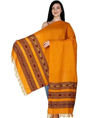 Apricot-Cream Stole from Kullu with Kinnauri Woven Triple Border