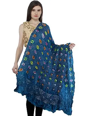 Ocean-Depths Bandhani Tie-Dyed Gajji Dupatta  from Gujarat