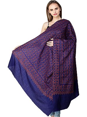 Kashmiri Shawl with Sozni Embroidered Flower Vines All-Over