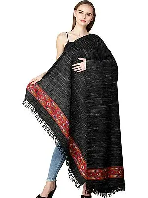 Nine-Iron Shawl from Kullu with Kinnauri Woven Multicolor Border