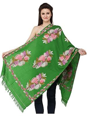 Kashmiri Stole with Aari Hand-Embroidered Bunch of Flowers All-Over