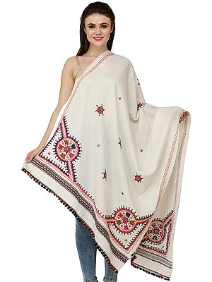 Shawl from Kutch with Multicolored Thread Embroidered Chakra and Mirrors