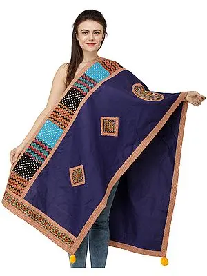 Printed Dupatta from Kutch with Embroidered Patchwork and Mirrors