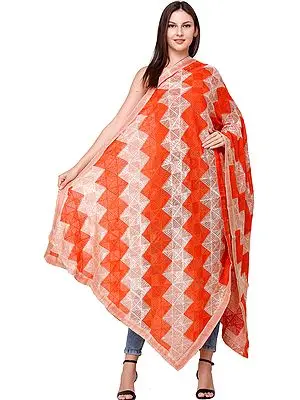 Phulkari Dupatta from Punjab with Embroidery and Gota Border