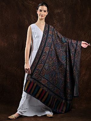 Jamawar Shawl with Woven Flowers in Multi-coloured Thread