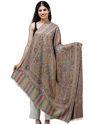 Jamawar Shawl with Woven Flowers in Multi-coloured Thread