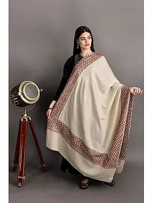 Tusha Stole from Kashmir with Sozni Embroidery on Border