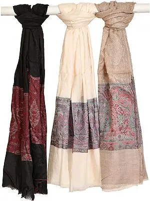 Lot of Three  Semi Cashmere Palla-Jamawar Stole from Amritsar with Woven Border