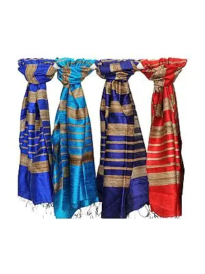Lot of Four Banarasi Scarf with Jute Weave