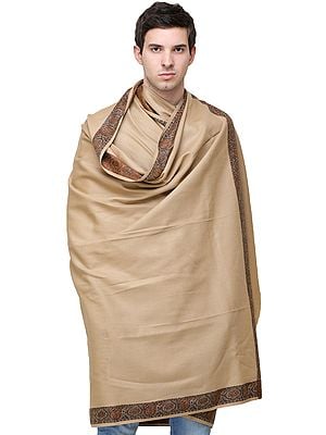 Plain Men's Shawl with Brown Woven Border
