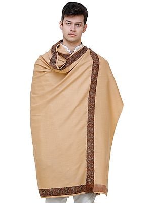 Plain Men's Shawl with Brown Woven Border