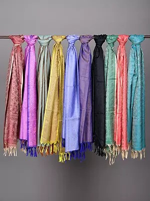 Lot of Ten Banarasi Scarves with Tanchoi Weave