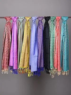 Lot of Ten Banarasi Scarves with Tanchoi Weave