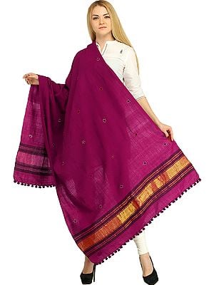 Shawl from Kutch with Embroidered Bootis and Golden Woven Border