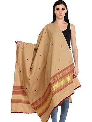 Shawl from Kutch with Embroidered Bootis and Golden Woven Border