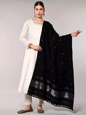 Shawl from Kutch with Embroidered Bootis and Golden Woven Border