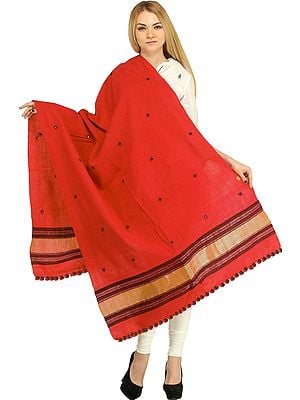 Shawl from Kutch with Embroidered Bootis and Golden Woven Border