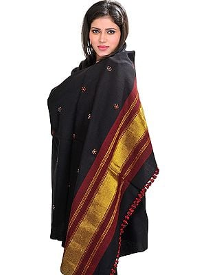 Shawl from Kutch with Embroidered Bootis and Golden Woven Border