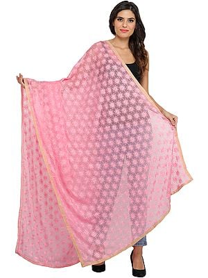 Phulkari Extra-Wide Dupatta from Punjab with Embroidered Bootis in Self-color Thread