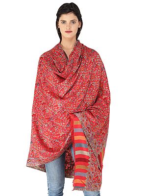 Kani Jamawar Stole with Woven Flowers and Paiselys in Multi-Color Thread
