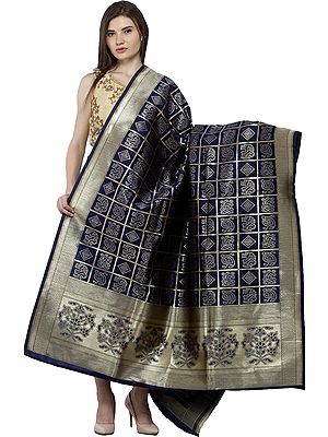 Bandhani Gharchola Dupatta with Zari Weave and Brocaded Border