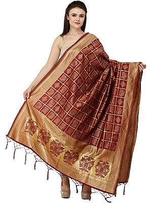 Bandhani Gharchola Dupatta with Zari Weave and Brocaded Border