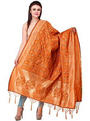 Bandhani Gharchola Dupatta with Zari Weave and Brocaded Border