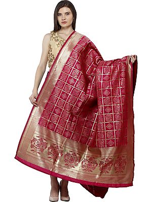 Bandhani Gharchola Dupatta with Zari Weave and Brocaded Border