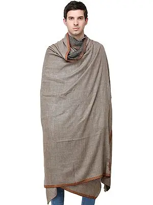 Cobblestone Pure Pashmina Handloom Men's Shawl from Kashmir with Sozni-Embroidered Border