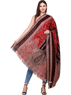Jester-Red Jamwar Shawl from Amritsar with Woven Paisleys