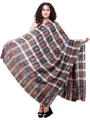 Kani Jamawar Shawl from Amritsar with Woven Checks and Multicolor Flowers