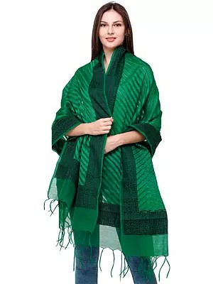 Dupatta from Banaras with Floral Weave in Black on Border